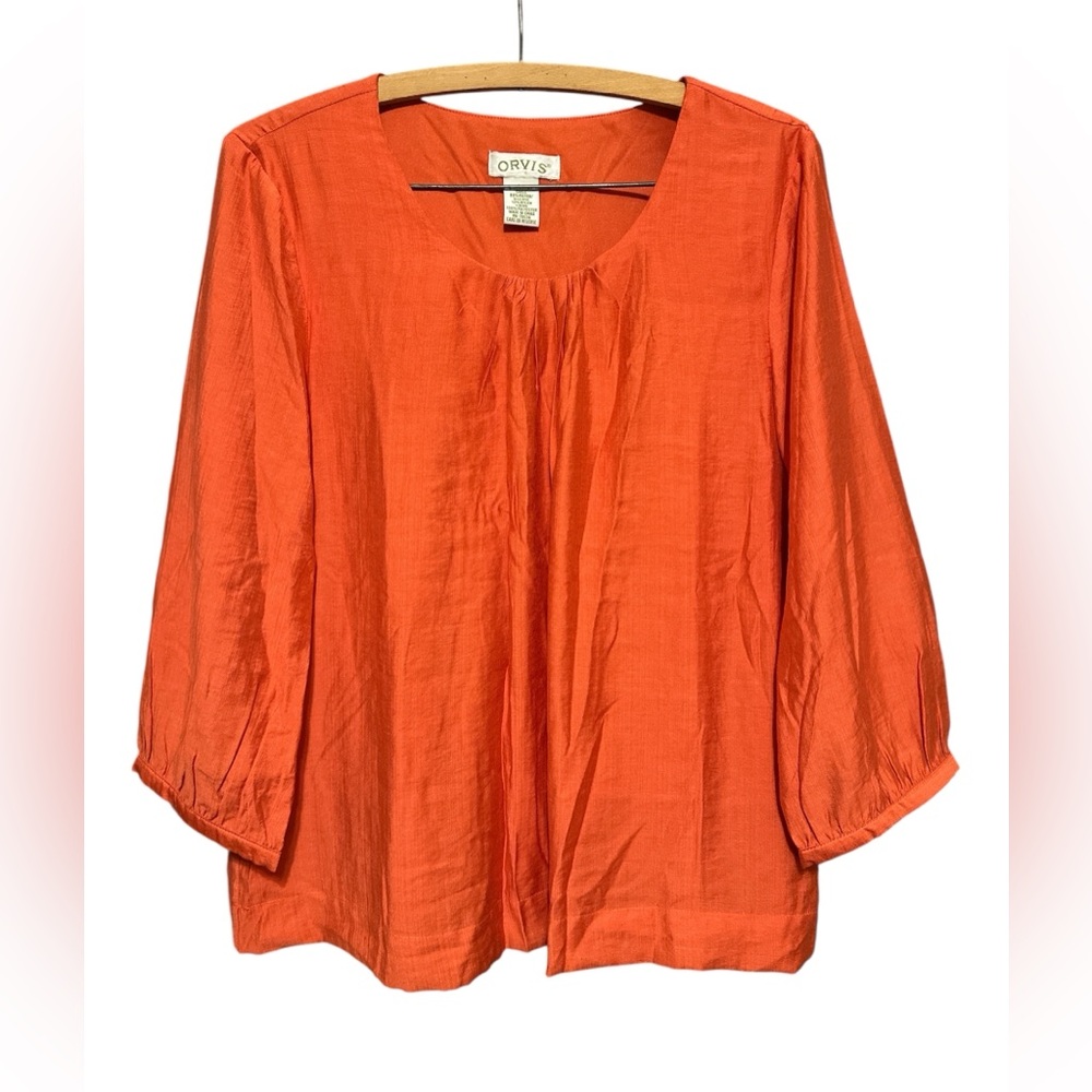 Orvis Orange 3/4 Sleeve Blouse SZ M
